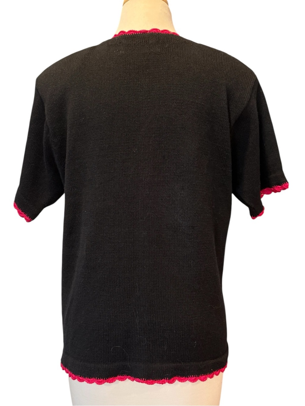 Vintage Victoria Harbour Black Pink Flamingo Sequin Beaded Short Sleeve Size M - Picture 2 of 9